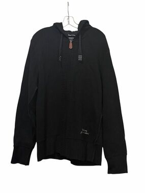 Canterbury Of New Zealand Large Black Wool Full Zip Rugby Sweater Hoodie B7